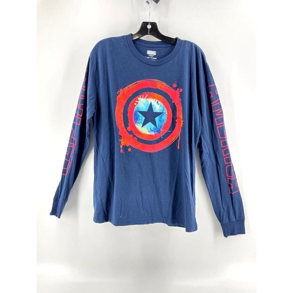 Marvel Comics Captain America Men's Blue Long Sleeve Graphic Tee T Shirt Size XL - Picture 2 of 7
